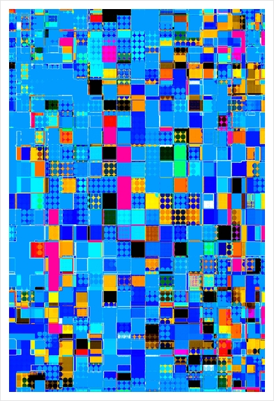 geometric pixel square pattern abstract background in blue pink yellow Art Print by Timmy333