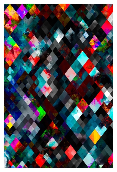 geometric pixel square pattern abstract art in blue red pink Art Print by Timmy333