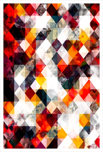 geometric pixel square pattern abstract background in red orange brown Art Print by Timmy333