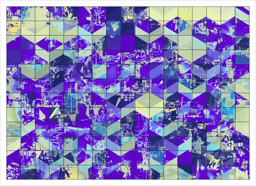 geometric square and triangle pattern abstract in purple and blue Art Print by Timmy333