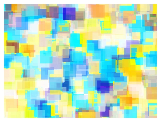 geometric square pattern abstract background in yellow and blue Art Print by Timmy333