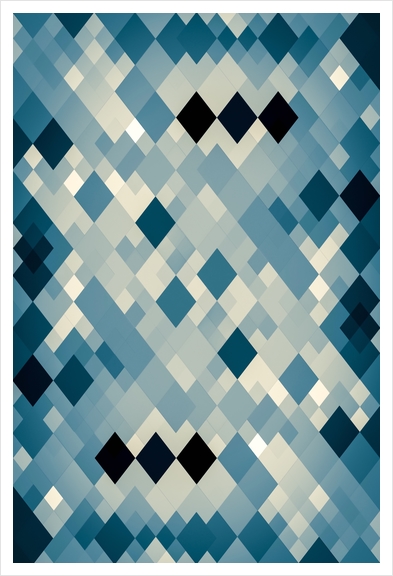 geometric square pixel pattern abstract art background in blue Art Print by Timmy333