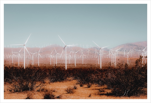 Wind turbine in the desert and mountain view at Kern County California USA Art Print by Timmy333