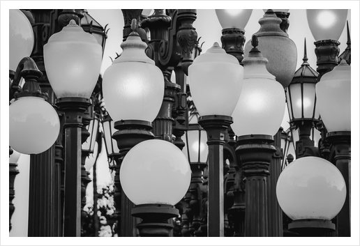 Urban Light at LACMA Los Angeles California USA in black and white Art Print by Timmy333