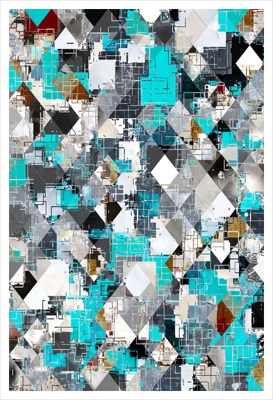 geometric pixel square pattern abstract background in blue brown Art Print by Timmy333