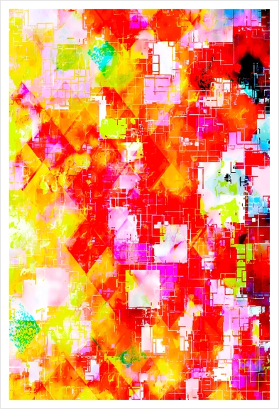 geometric pixel square pattern abstract background in red pink yellow Art Print by Timmy333