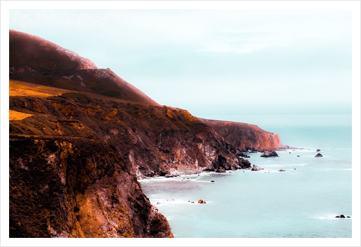 Mountains with ocean view at Big Sur, Highway 1, California, USA Art Print by Timmy333