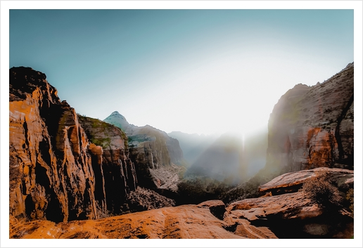 Mountains with blue sunny sky at Zion national park, Utah, USA Art Print by Timmy333