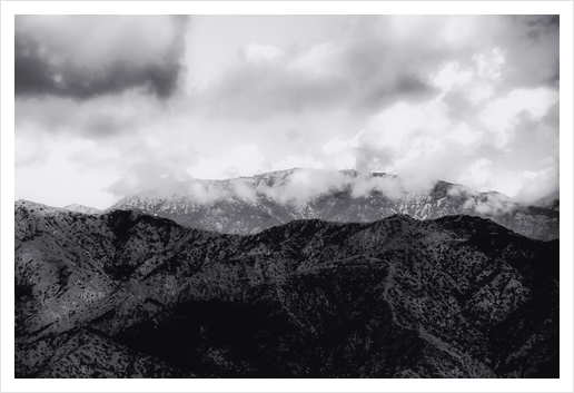 mountain with cloudy sky in Los Angeles California USA in black and white Art Print by Timmy333