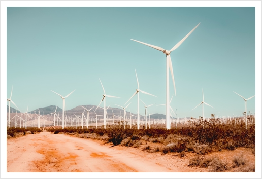 Wind turbine farm in the desert at Kern County California USA Art Print by Timmy333