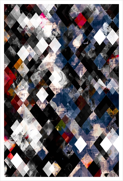 geometric pixel square pattern abstract background in blue red black Art Print by Timmy333