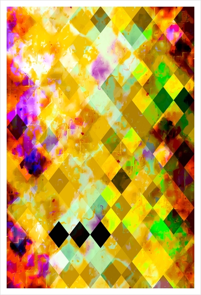 geometric pixel square pattern abstract background in yellow green brown purple Art Print by Timmy333