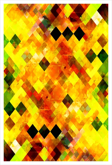 geometric pixel square pattern abstract background in yellow brown green Art Print by Timmy333