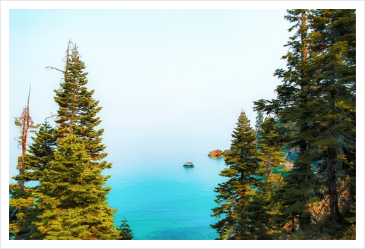 boat on the blue lake at Lake Tahoe, California, USA Art Print by Timmy333