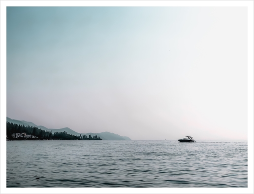 boat on the water with blue sky at Lake Tahoe USA Art Print by Timmy333