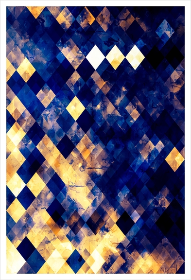 geometric pixel square pattern abstract background in blue brown Art Print by Timmy333