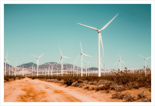 Wind turbine farm in the desert at Kern County California USA Art Print by Timmy333