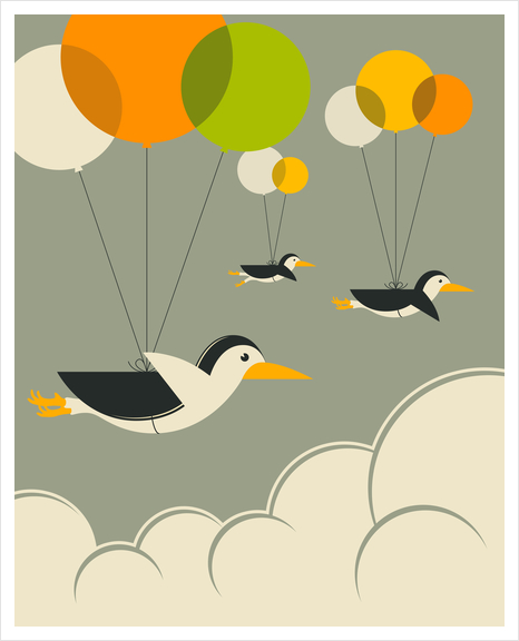 FLOCK OF PENGUINS - GREY Art Print by Jazzberry Blue