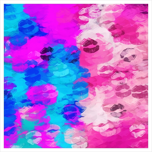 pink and blue kisses lipstick abstract background Art Print by Timmy333