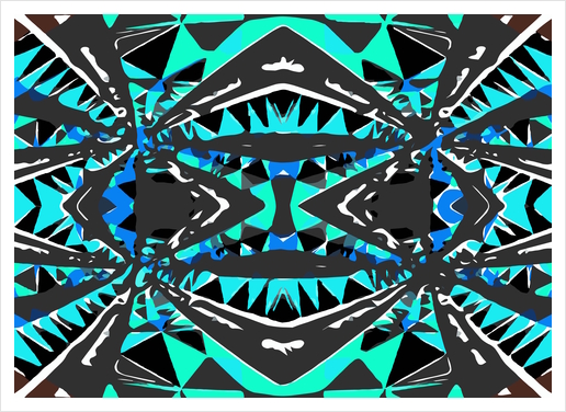 psychedelic geometric abstract pattern background in blue green black Art Print by Timmy333