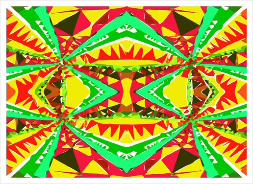 psychedelic geometric abstract pattern background in yellow red green Art Print by Timmy333