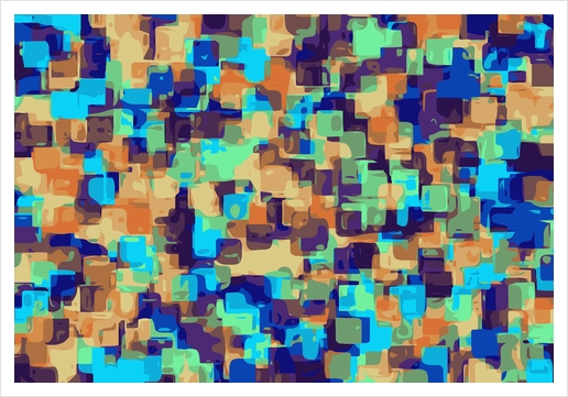 blue brown and orange square pattern abstract background Art Print by Timmy333