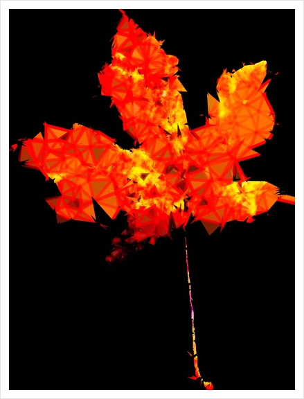 orange and yellow geometric polygon maple leaf abstract with black background Art Print by Timmy333