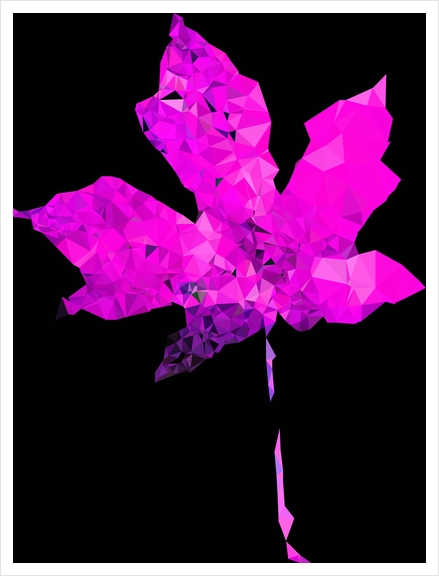 pink geometric polygon maple leaf abstract pattern with black background Art Print by Timmy333