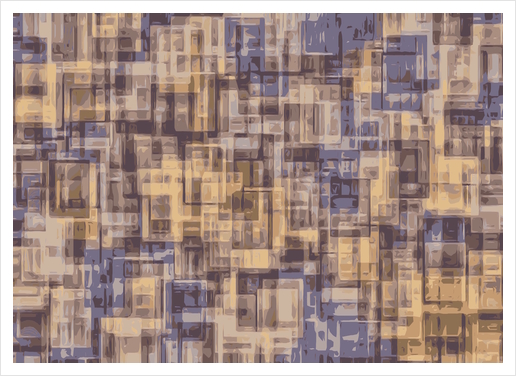 psychedelic geometric square pattern abstract in brown and blue Art Print by Timmy333