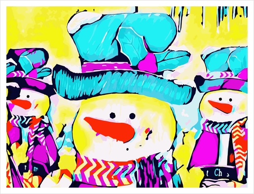 snowman with blue hat and yellow background Art Print by Timmy333