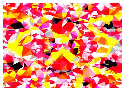 psychedelic geometric triangle polygon abstract pattern in red pink yellow Art Print by Timmy333