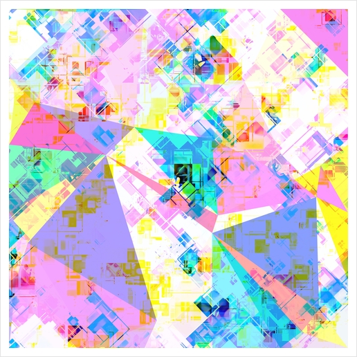 geometric triangle pattern abstract background in pink blue yellow green Art Print by Timmy333