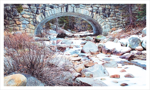 river covered with snow at Sequoia national park, USA Art Print by Timmy333