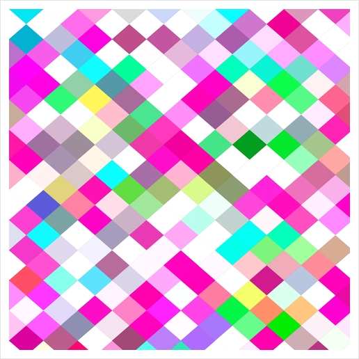 geometric square pixel pattern abstract in pink green yellow blue Art Print by Timmy333