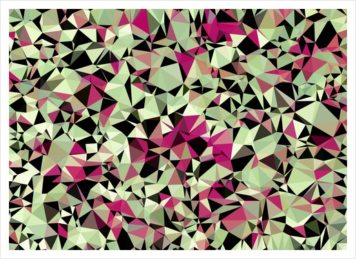 geometric triangle pattern abstract in green pink black Art Print by Timmy333