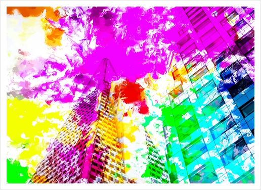 pyramid building and modern building exterior at San Francisco, USA with colorful painting abstract background Art Print by Timmy333