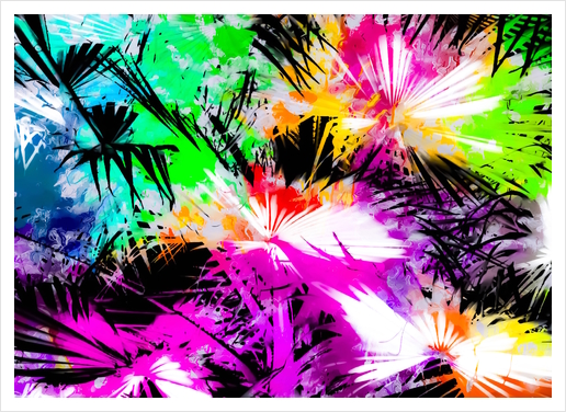 palm leaf with colorful painting abstract background in pink purple green blue yellow Art Print by Timmy333