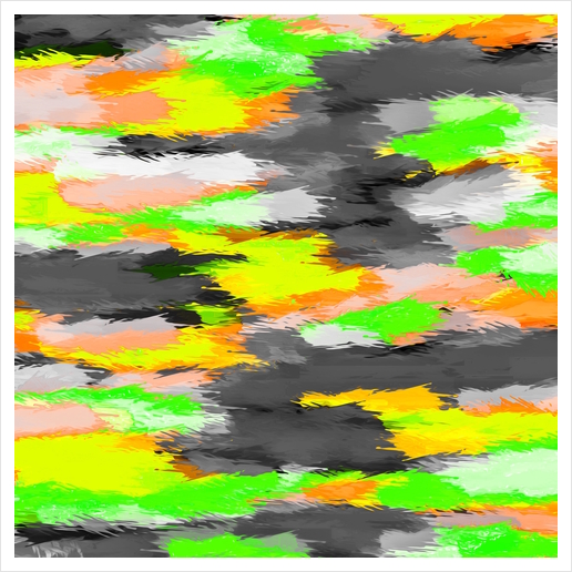 psychedelic camouflage splash painting abstract in orange green yellow and black Art Print by Timmy333