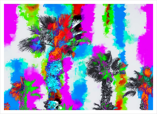 palm tree with colorful painting abstract background in blue pink green orange red Art Print by Timmy333