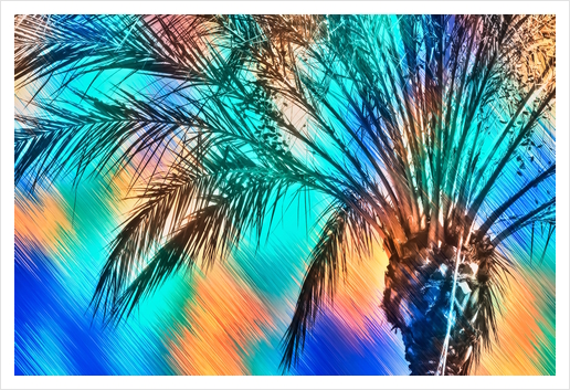 isolate palm tree with painting abstract background in green blue orange Art Print by Timmy333