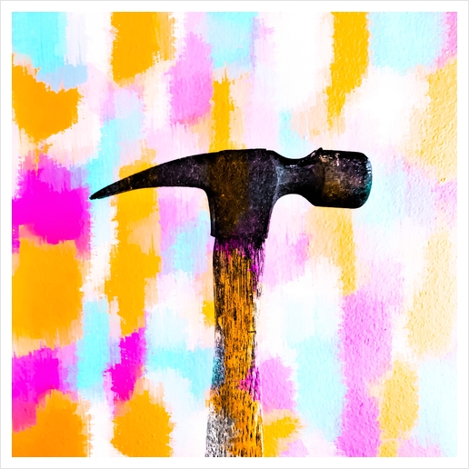 hammer with colorful painting abstract background in pink orange blue Art Print by Timmy333