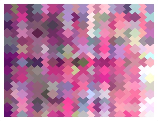 geometric square pixel pattern abstract in pink and purple Art Print by Timmy333