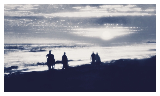 watching sunset at the beach in black and white Art Print by Timmy333