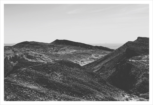 summer view with mountain in the desert in black and white Art Print by Timmy333