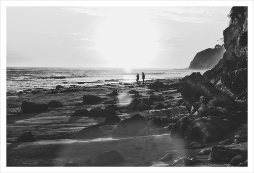 summer sunset at the beach with strong sunlight in black and white Art Print by Timmy333