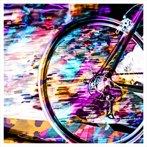 bicycle wheel with colorful abstract background in pink blue orange Art Print by Timmy333