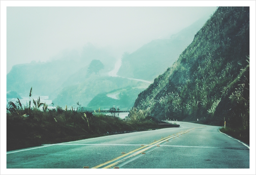 road on the mountain with fog at Highway 1, California, USA in winter Art Print by Timmy333