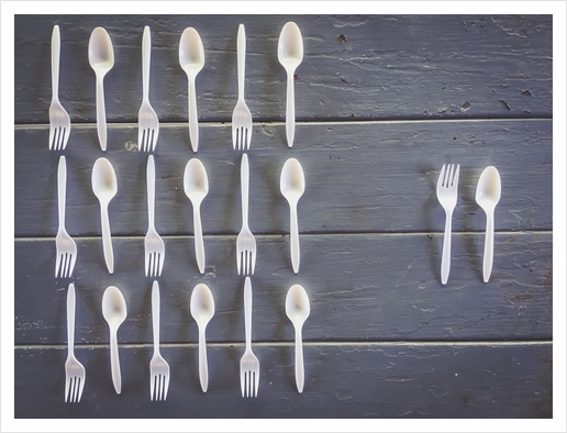 spoons and forks on the wooden table Art Print by Timmy333