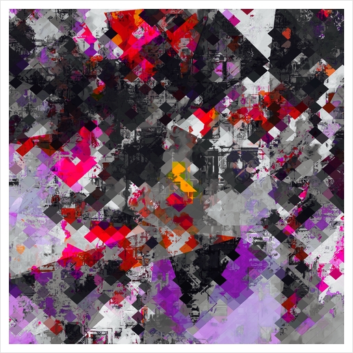 geometric square pixel pattern abstract in purple red black Art Print by Timmy333