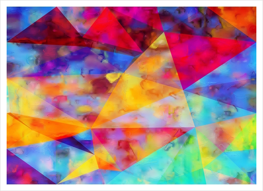 vintage psychedelic triangle polygon pattern abstract in orange yellow red blue purple Art Print by Timmy333